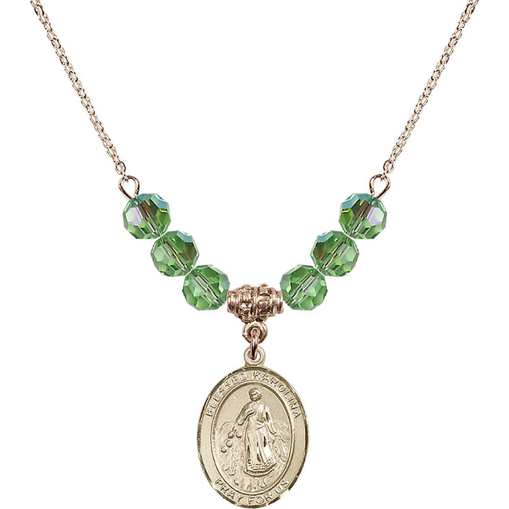 14kt Gold Filled Blessed Karolina Kozkowna Birthstone Necklace with Peridot Beads - 8283