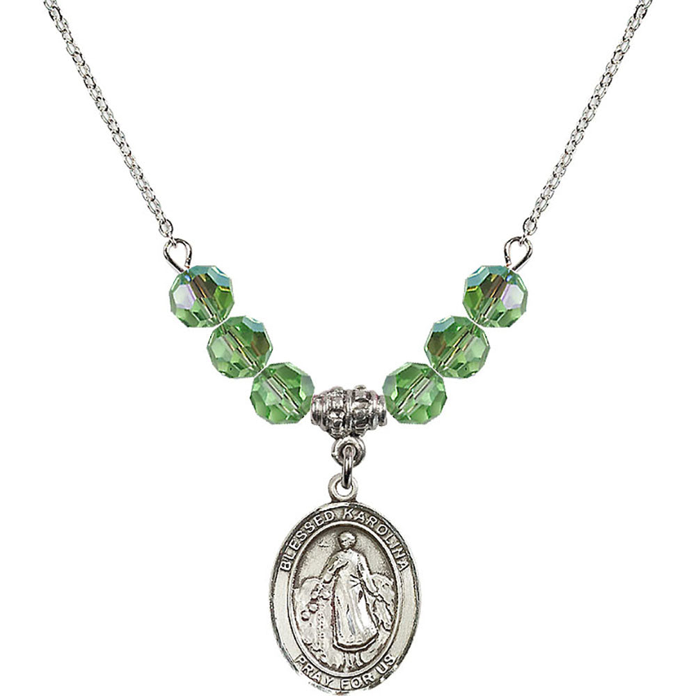 Sterling Silver Blessed Karolina Kozkowna Birthstone Necklace with Peridot Beads - 8283