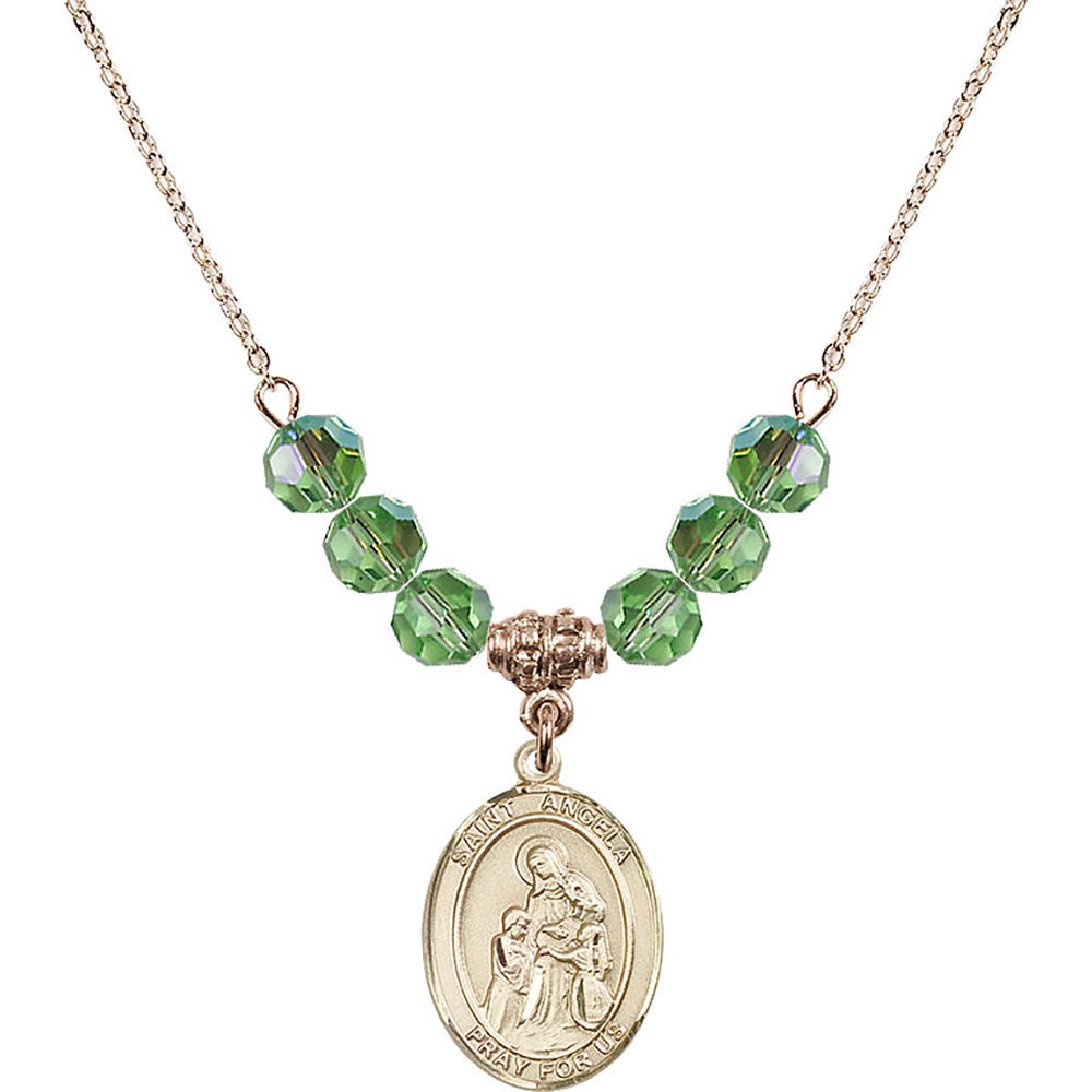 14kt Gold Filled Saint Angela Merici Birthstone Necklace with Peridot Beads - 8284