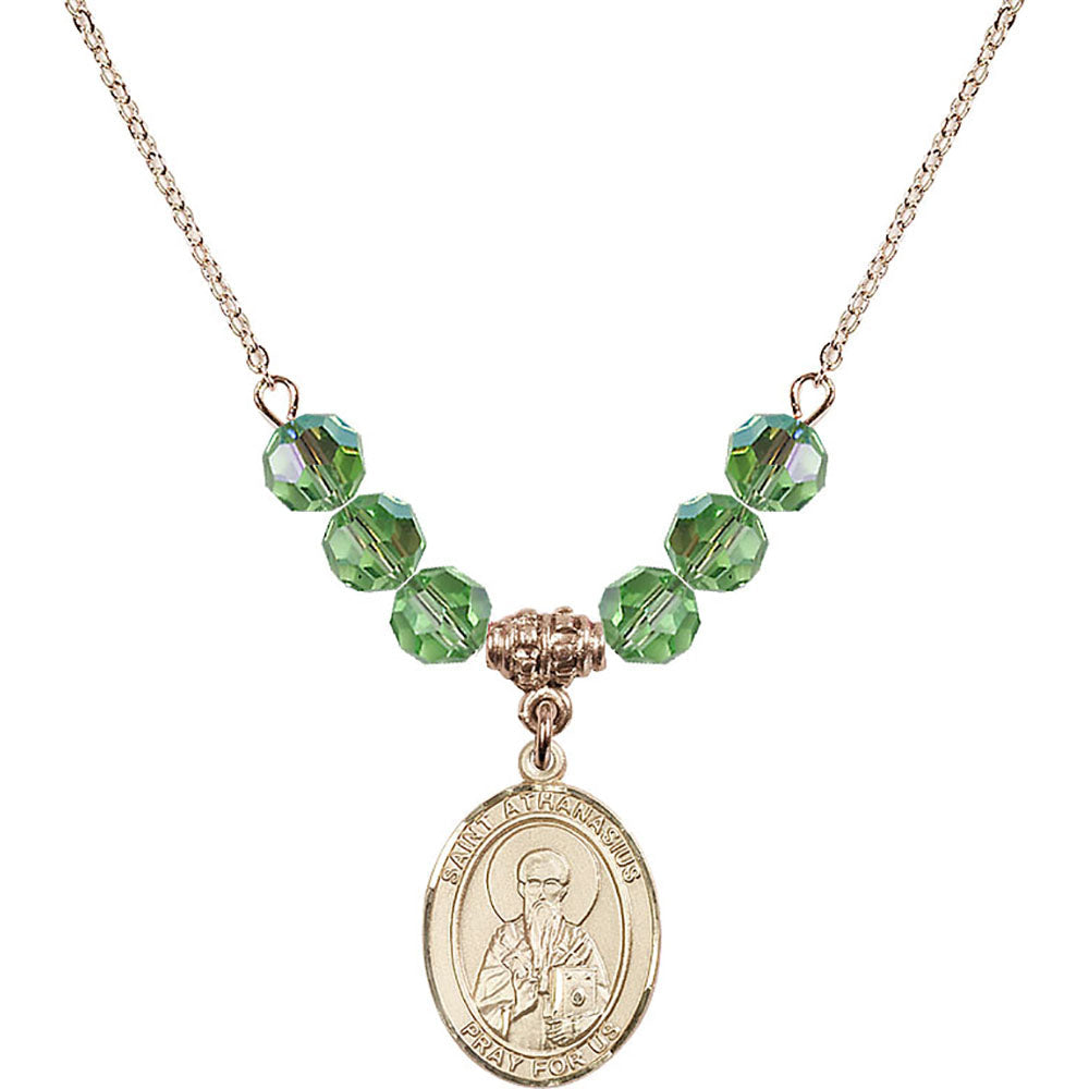 14kt Gold Filled Saint Athanasius Birthstone Necklace with Peridot Beads - 8296