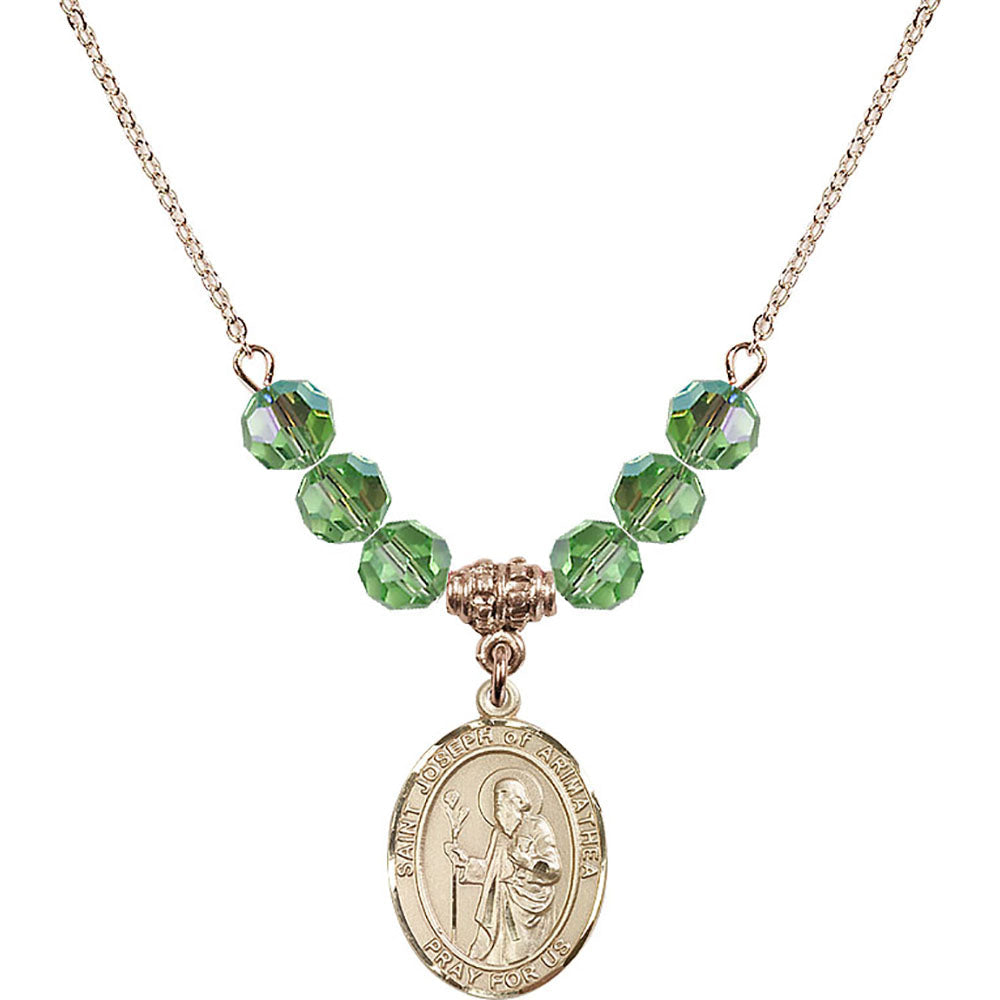 14kt Gold Filled Saint Joseph of Arimathea Birthstone Necklace with Peridot Beads - 8300