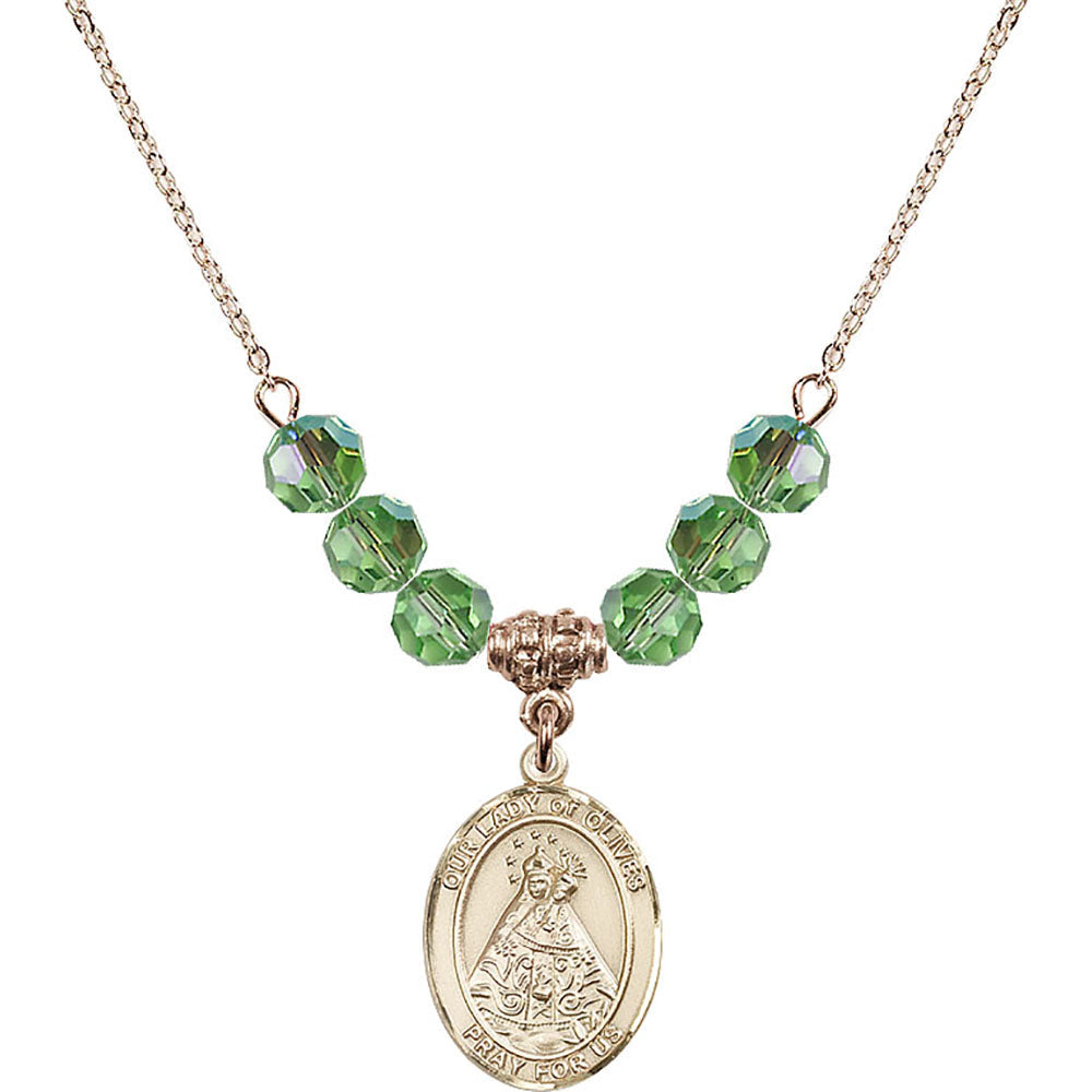 14kt Gold Filled Our Lady of Olives Birthstone Necklace with Peridot Beads - 8303