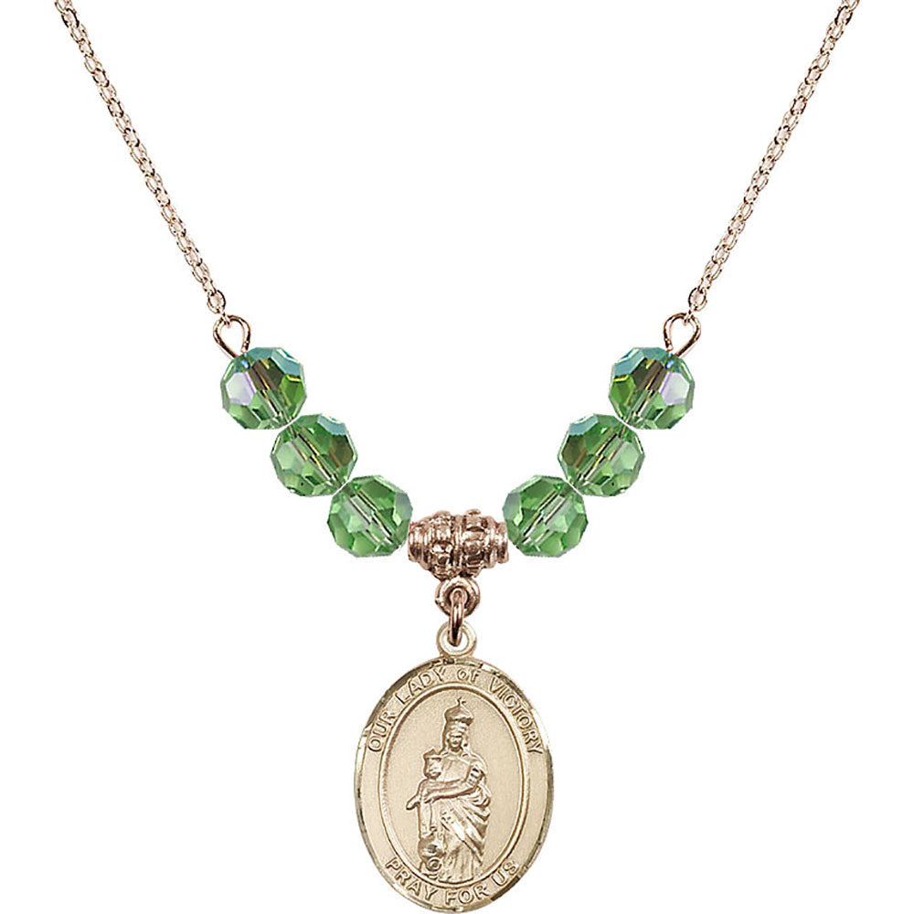 14kt Gold Filled Our Lady of Victory Birthstone Necklace with Peridot Beads - 8306