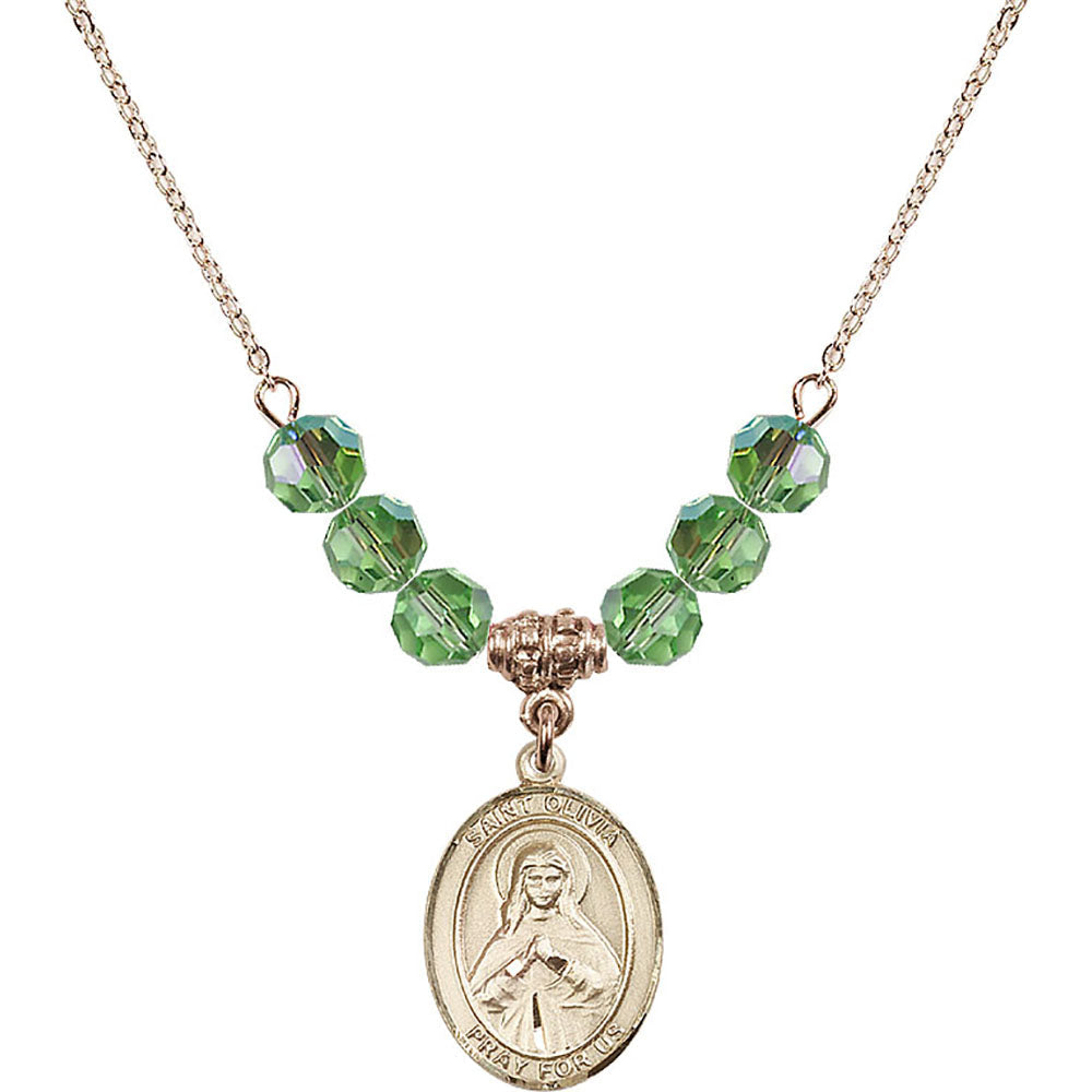 14kt Gold Filled Saint Olivia Birthstone Necklace with Peridot Beads - 8312