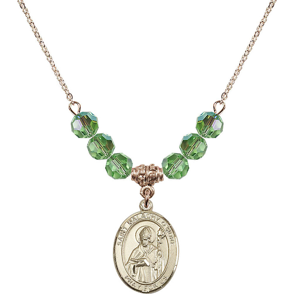 14kt Gold Filled Saint Malachy O'More Birthstone Necklace with Peridot Beads - 8316