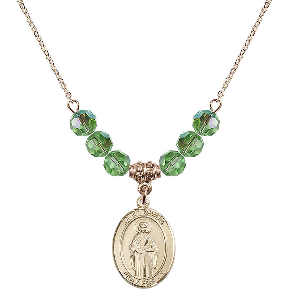 14kt Gold Filled Saint Odilia Birthstone Necklace with Peridot Beads - 8319