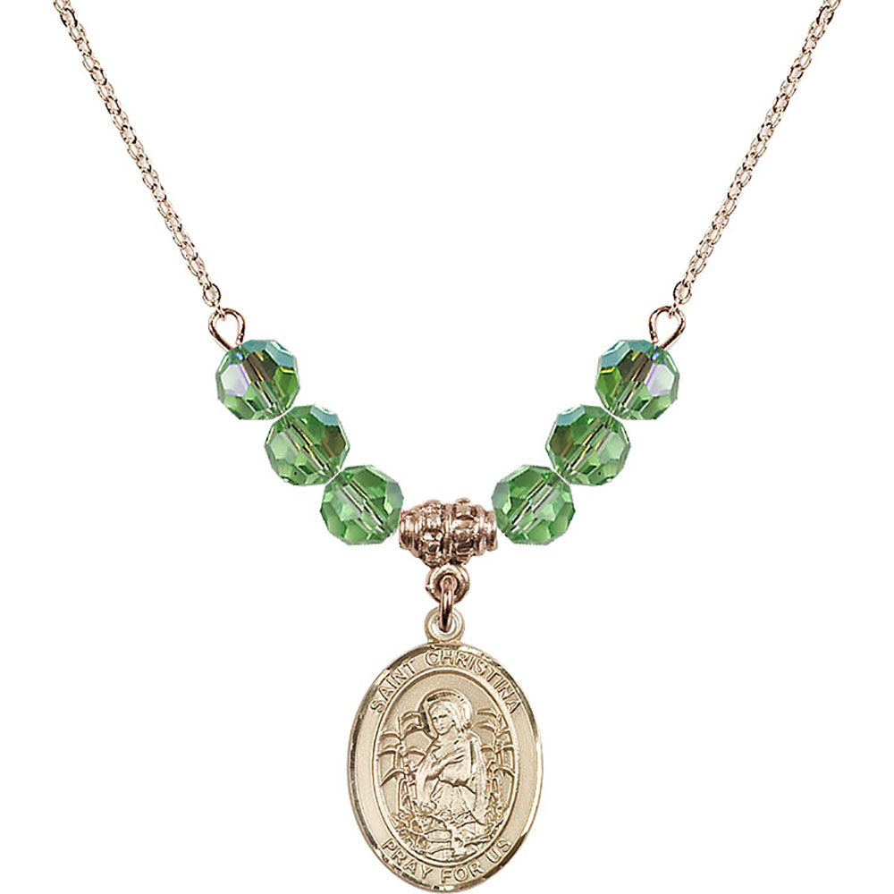 14kt Gold Filled Saint Christina the Astonishing Birthstone Necklace with Peridot Beads - 8320