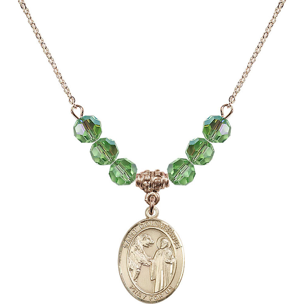 14kt Gold Filled Saint Columbanus Birthstone Necklace with Peridot Beads - 8321