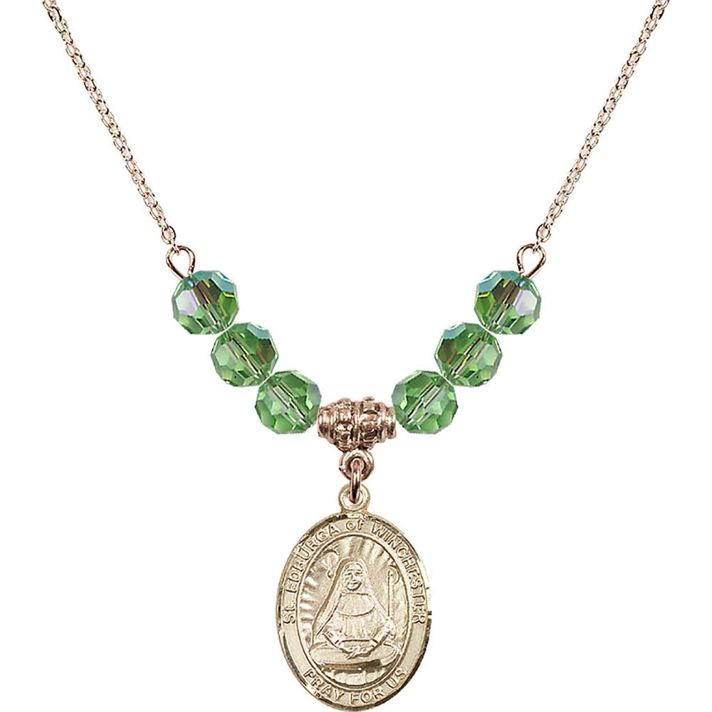 14kt Gold Filled Saint Edburga of Winchester Birthstone Necklace with Peridot Beads - 8324