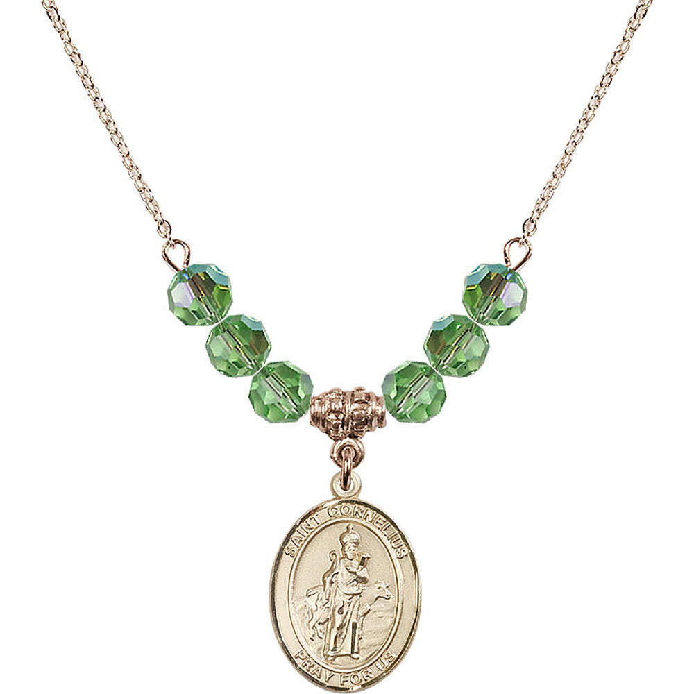 14kt Gold Filled Saint Cornelius Birthstone Necklace with Peridot Beads - 8325