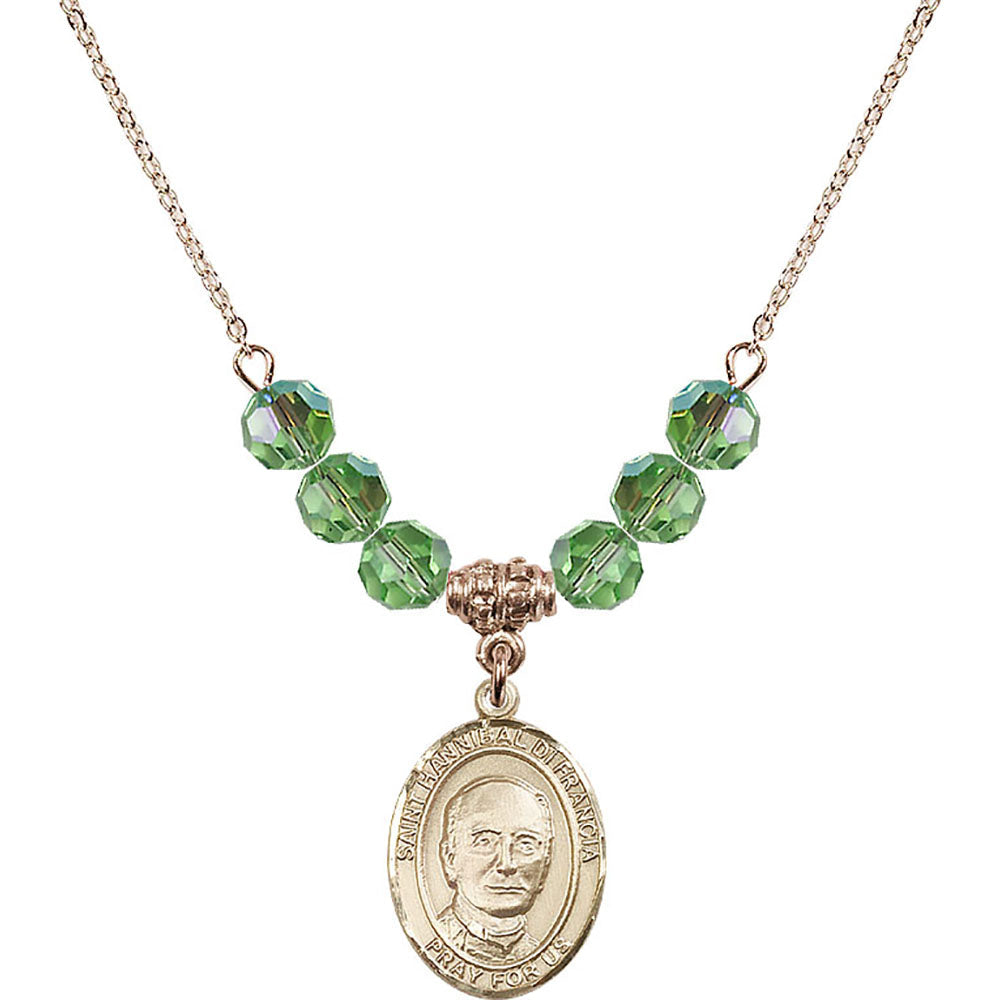 14kt Gold Filled Saint Hannibal Birthstone Necklace with Peridot Beads - 8327