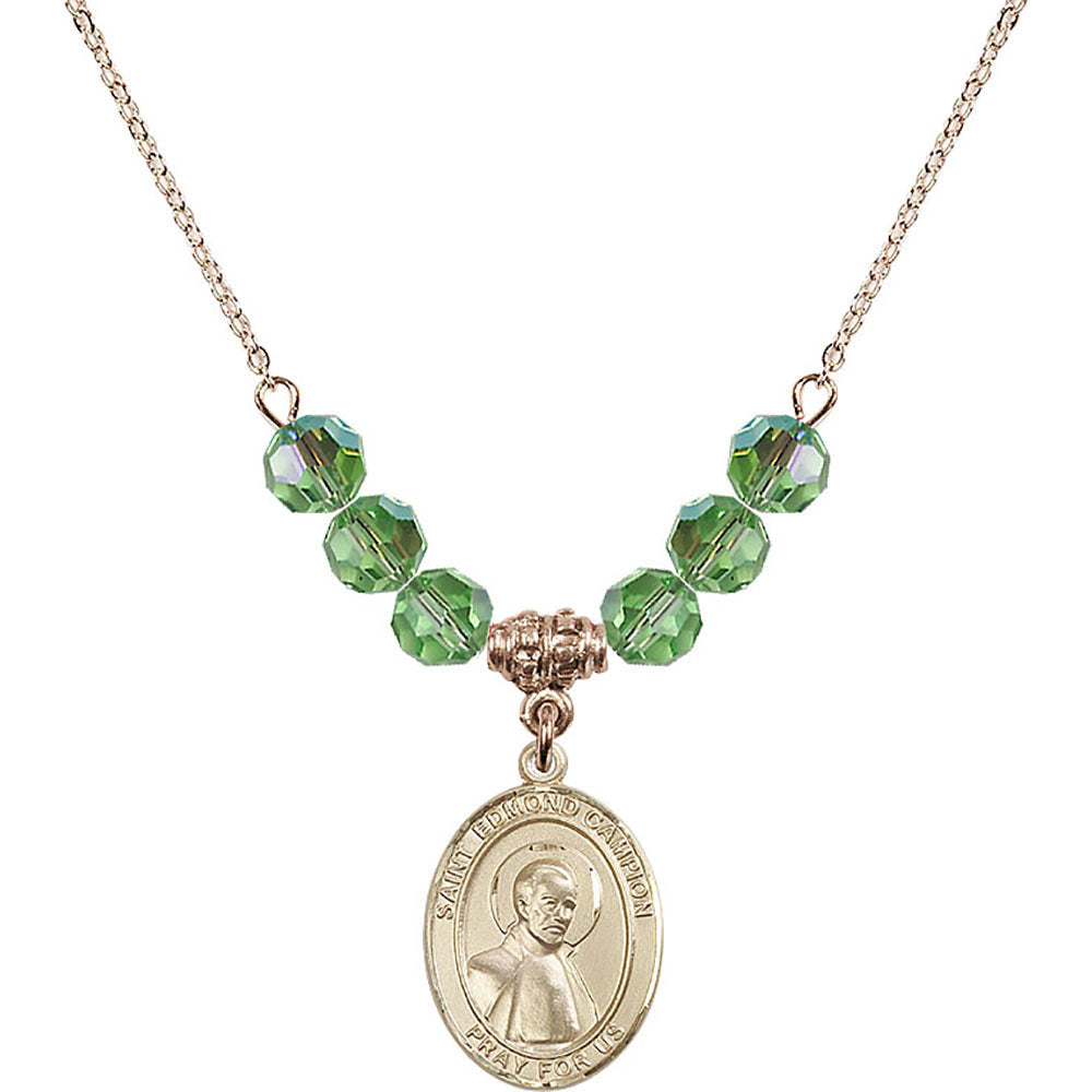 14kt Gold Filled Saint Edmund Campion Birthstone Necklace with Peridot Beads - 8333