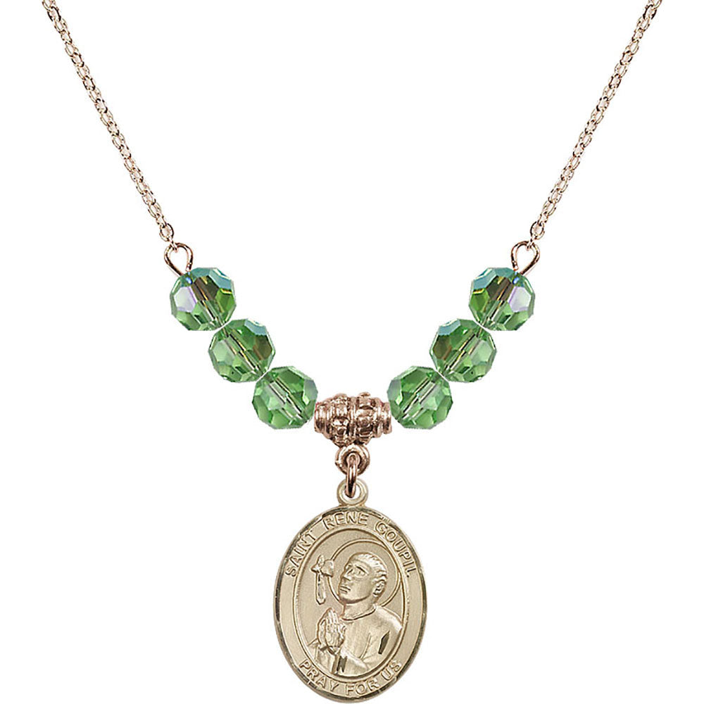14kt Gold Filled Saint Rene Goupil Birthstone Necklace with Peridot Beads - 8334
