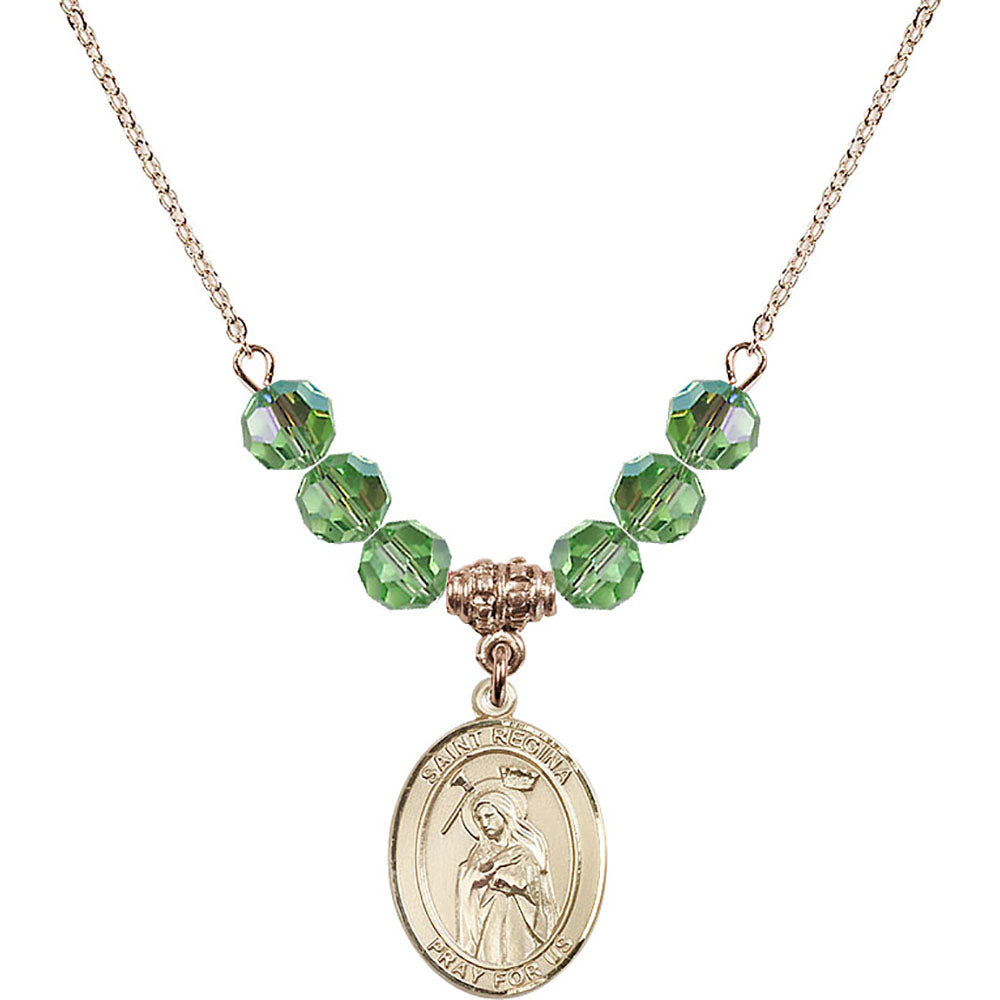 14kt Gold Filled Saint Regina Birthstone Necklace with Peridot Beads - 8335
