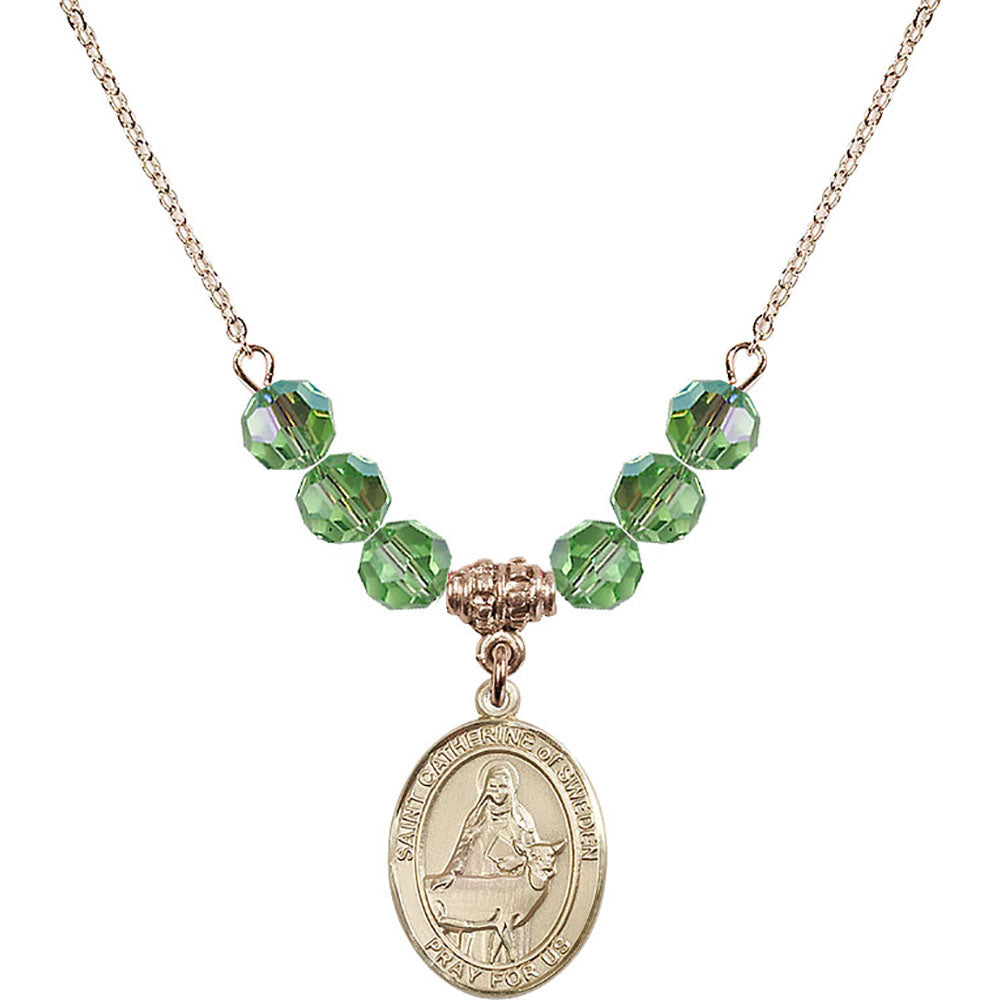 14kt Gold Filled Saint Catherine of Sweden Birthstone Necklace with Peridot Beads - 8336