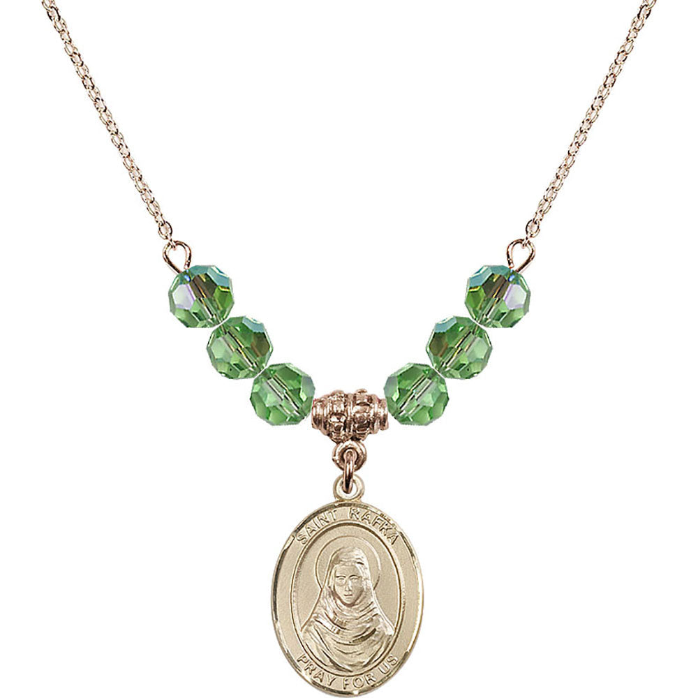 14kt Gold Filled Saint Rafka Birthstone Necklace with Peridot Beads - 8338