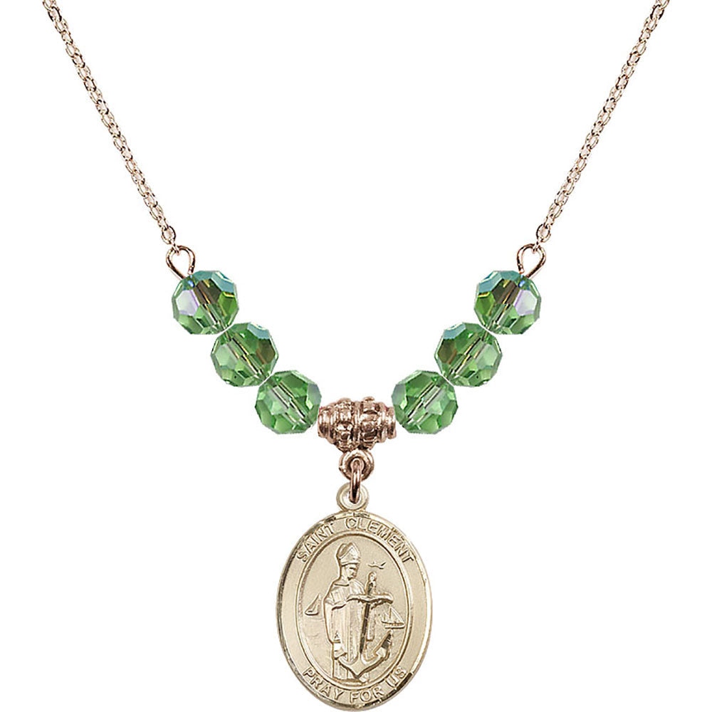 14kt Gold Filled Saint Clement Birthstone Necklace with Peridot Beads - 8340