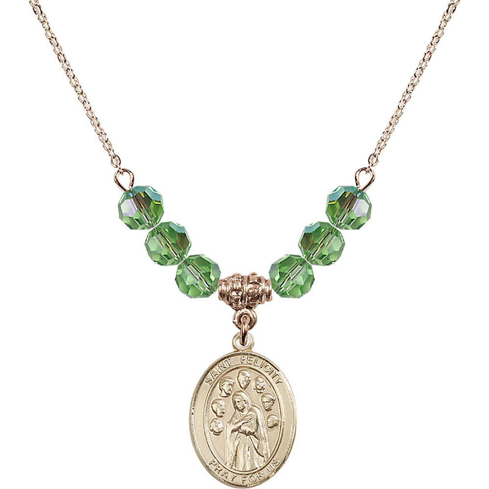 14kt Gold Filled Saint Felicity Birthstone Necklace with Peridot Beads - 8341