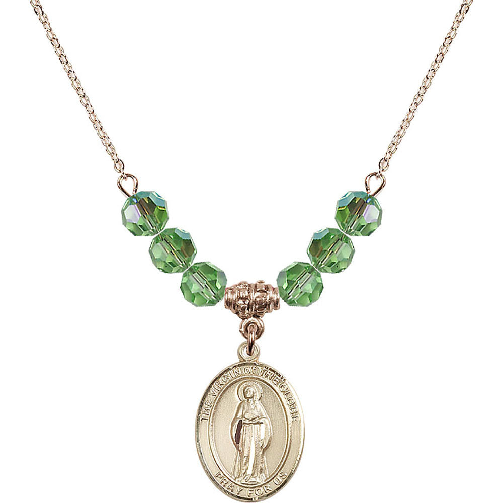 14kt Gold Filled Virgin of the Globe Birthstone Necklace with Peridot Beads - 8345