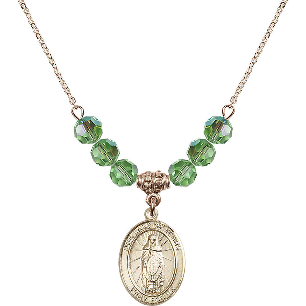 14kt Gold Filled Our Lady of Tears Birthstone Necklace with Peridot Beads - 8346