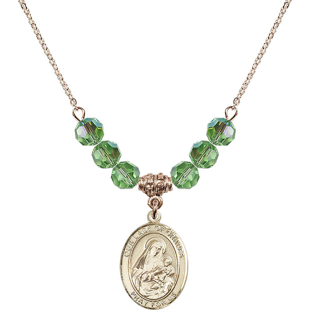14kt Gold Filled Our Lady of Grapes Birthstone Necklace with Peridot Beads - 8347