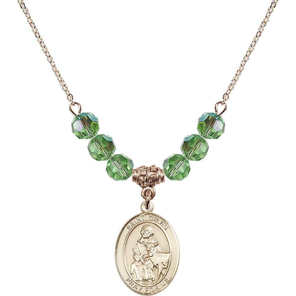 14kt Gold Filled Saint Giles Birthstone Necklace with Peridot Beads - 8349