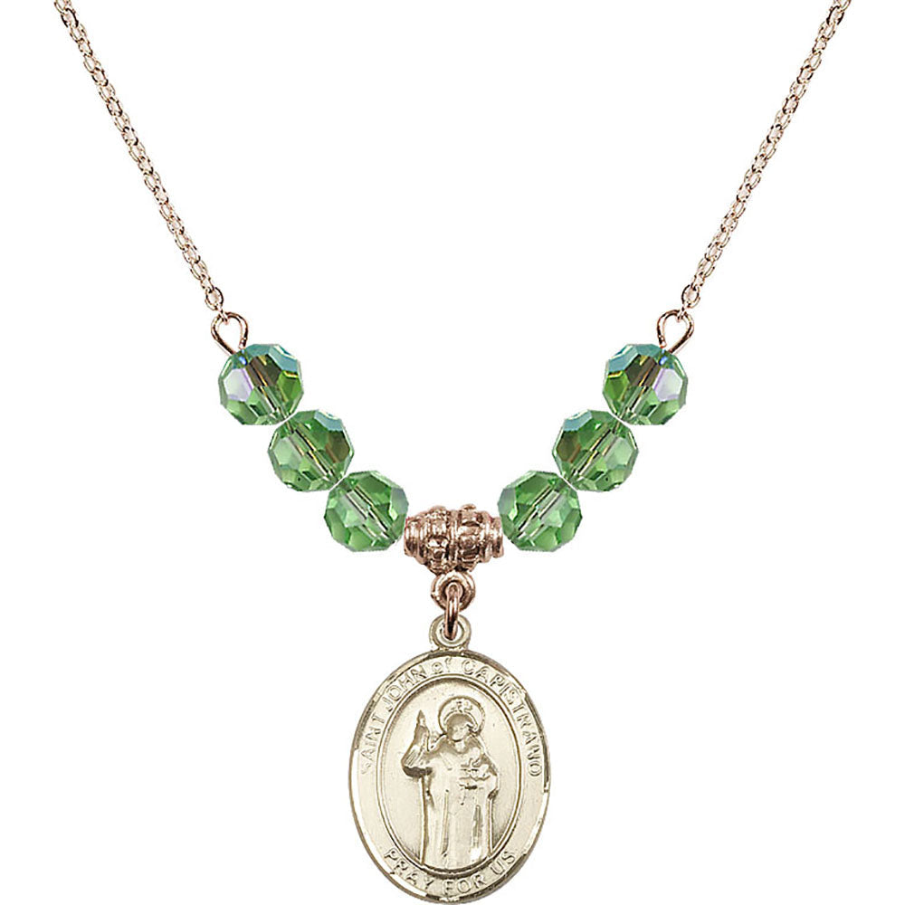 14kt Gold Filled Saint John of Capistrano Birthstone Necklace with Peridot Beads - 8350