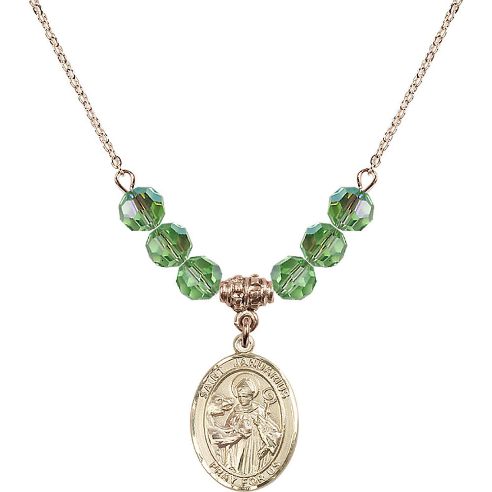 14kt Gold Filled Saint Januarius Birthstone Necklace with Peridot Beads - 8351