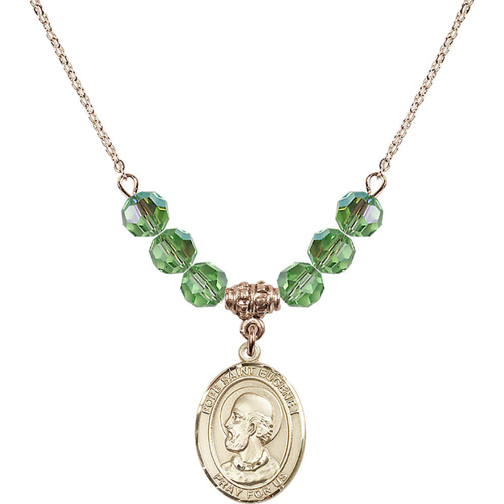 14kt Gold Filled Pope Saint Eugene I Birthstone Necklace with Peridot Beads - 8352