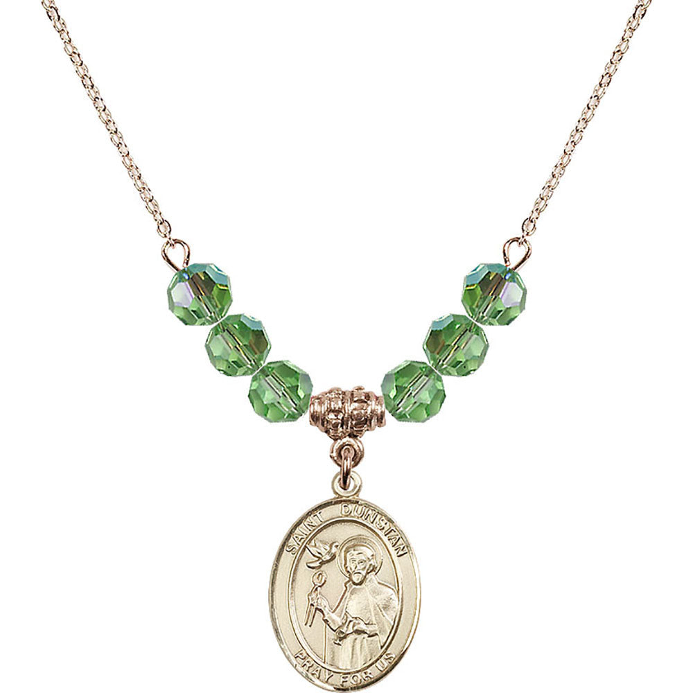 14kt Gold Filled Saint Dunstan Birthstone Necklace with Peridot Beads - 8355