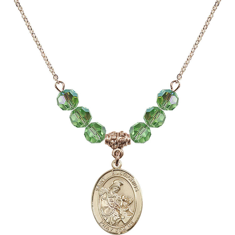 14kt Gold Filled Saint Eustachius Birthstone Necklace with Peridot Beads - 8356