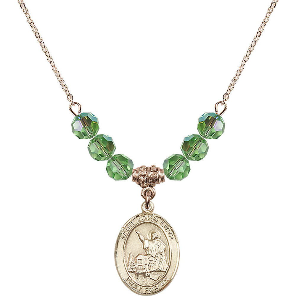 14kt Gold Filled Saint John Licci Birthstone Necklace with Peridot Beads - 8358