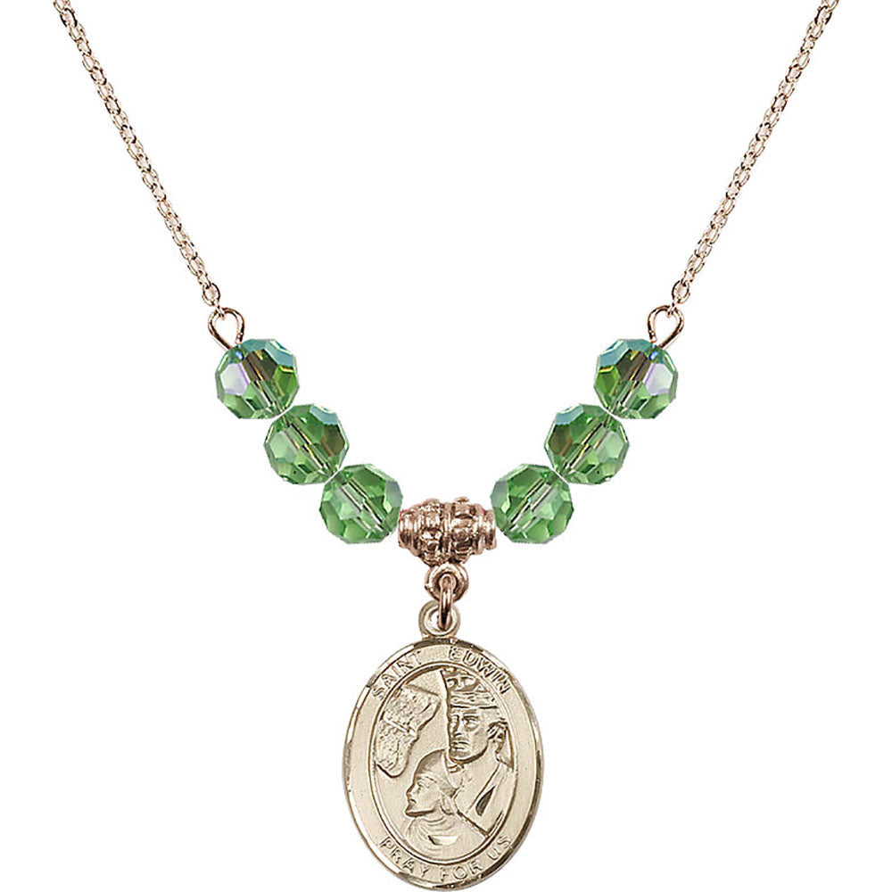 14kt Gold Filled Saint Edwin Birthstone Necklace with Peridot Beads - 8361
