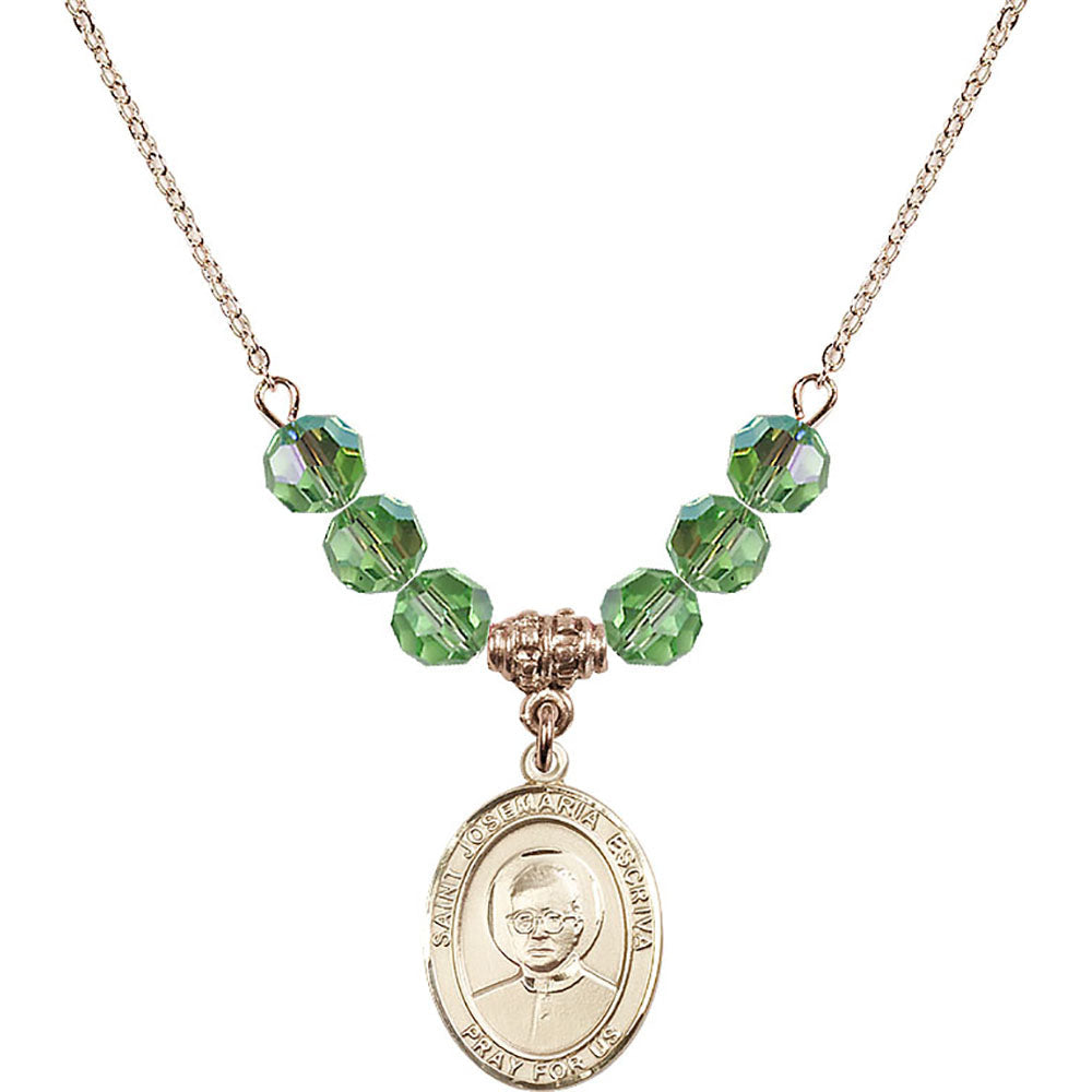 14kt Gold Filled Saint Josemaria Escriva Birthstone Necklace with Peridot Beads - 8362