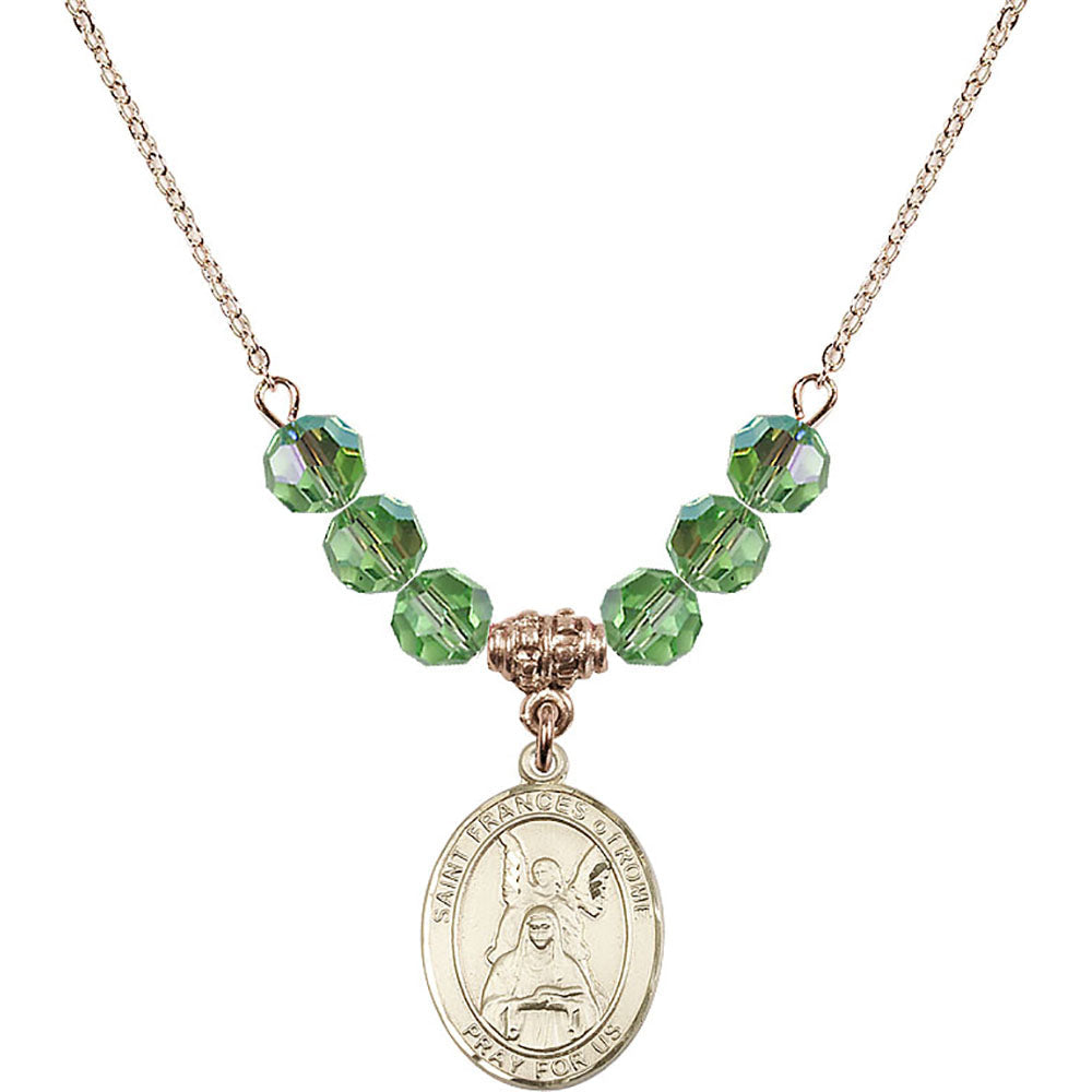 14kt Gold Filled Saint Frances of Rome Birthstone Necklace with Peridot Beads - 8365
