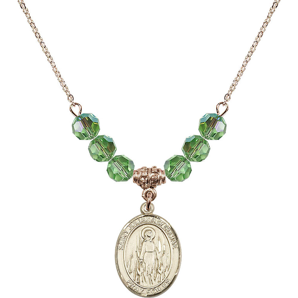 14kt Gold Filled Saint Juliana of Cumae Birthstone Necklace with Peridot Beads - 8372