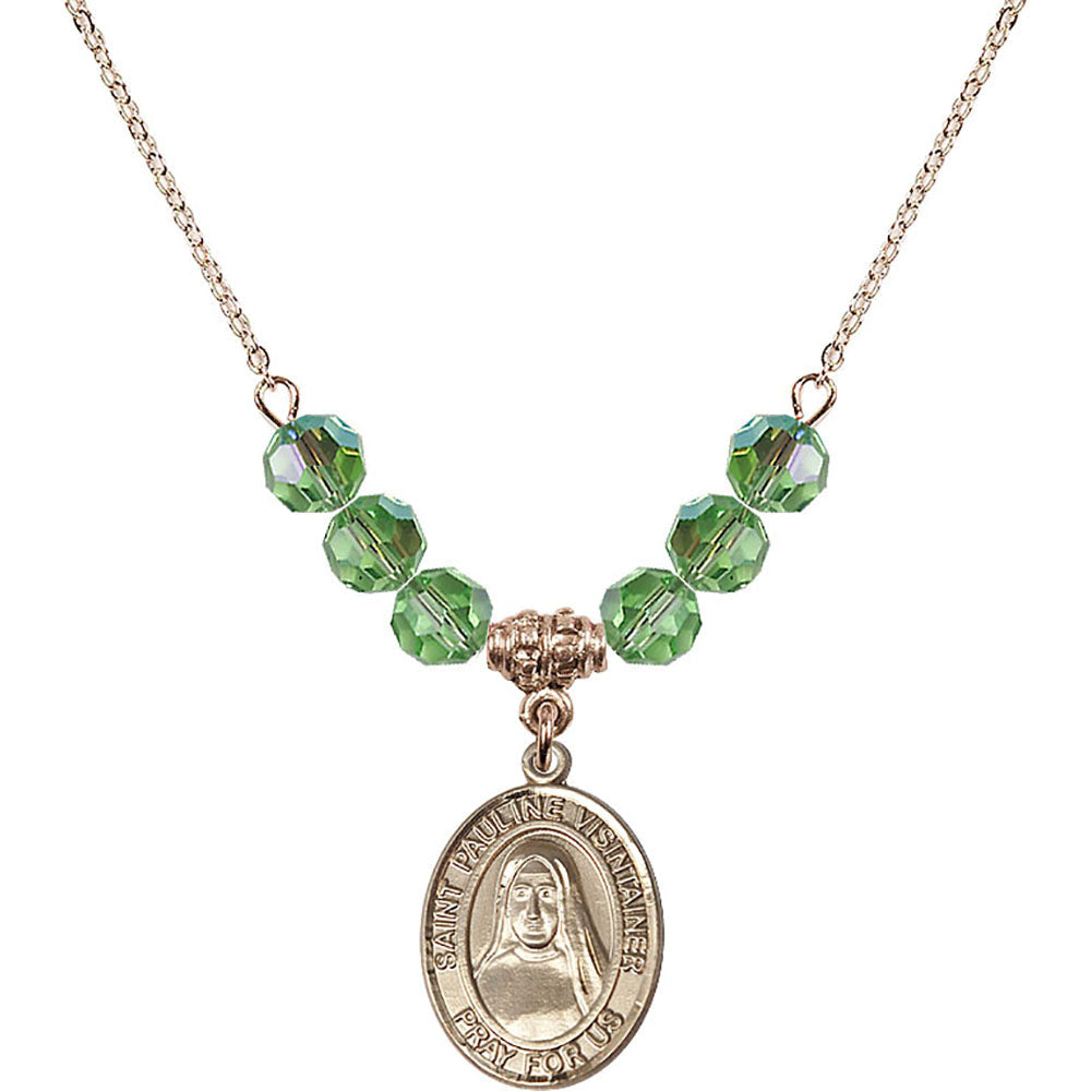 14kt Gold Filled Saint Pauline Visintainer Birthstone Necklace with Peridot Beads - 8391