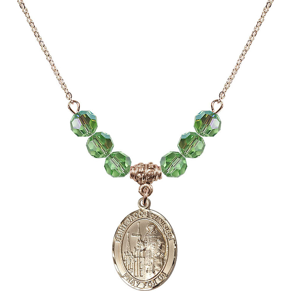 14kt Gold Filled Saint Jacob of Nisibis Birthstone Necklace with Peridot Beads - 8392