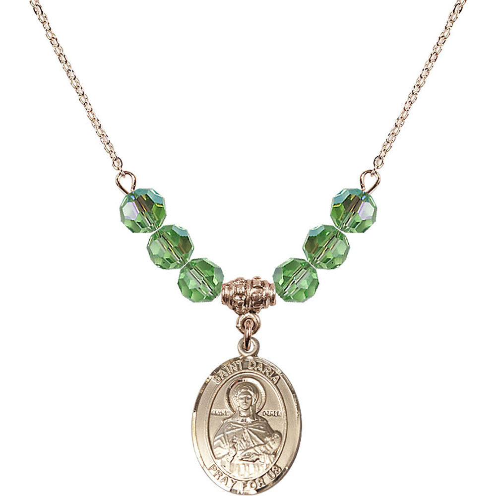 14kt Gold Filled Saint Daria Birthstone Necklace with Peridot Beads - 8396