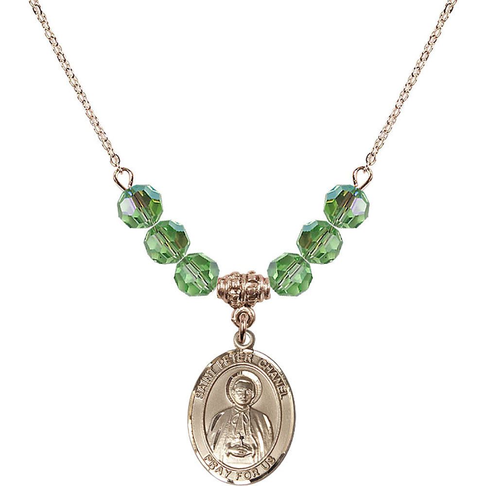 14kt Gold Filled Saint Peter Chanel Birthstone Necklace with Peridot Beads - 8397