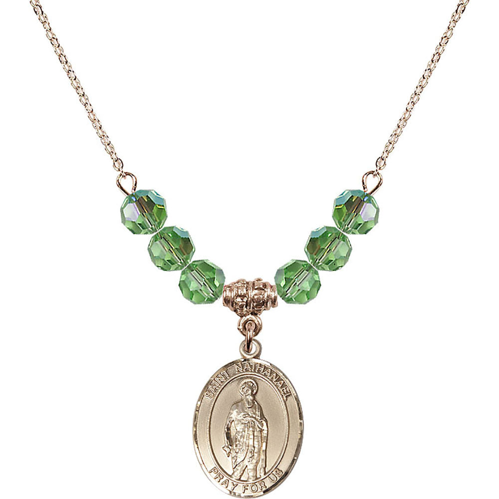 14kt Gold Filled Saint Nathanael Birthstone Necklace with Peridot Beads - 8398