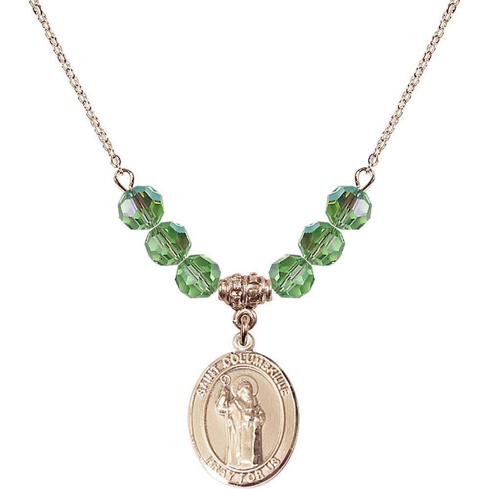 14kt Gold Filled Saint Columbkille Birthstone Necklace with Peridot Beads - 8399