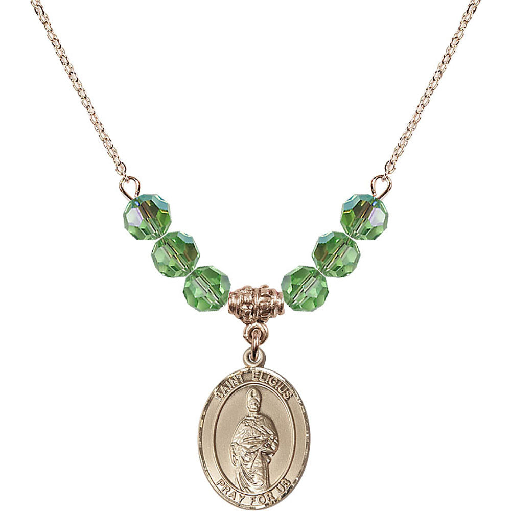 14kt Gold Filled Saint Eligius Birthstone Necklace with Peridot Beads - 8402