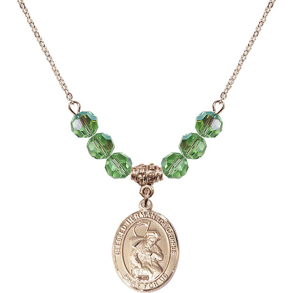 14kt Gold Filled Blessed Herman the Cripple Birthstone Necklace with Peridot Beads - 8403