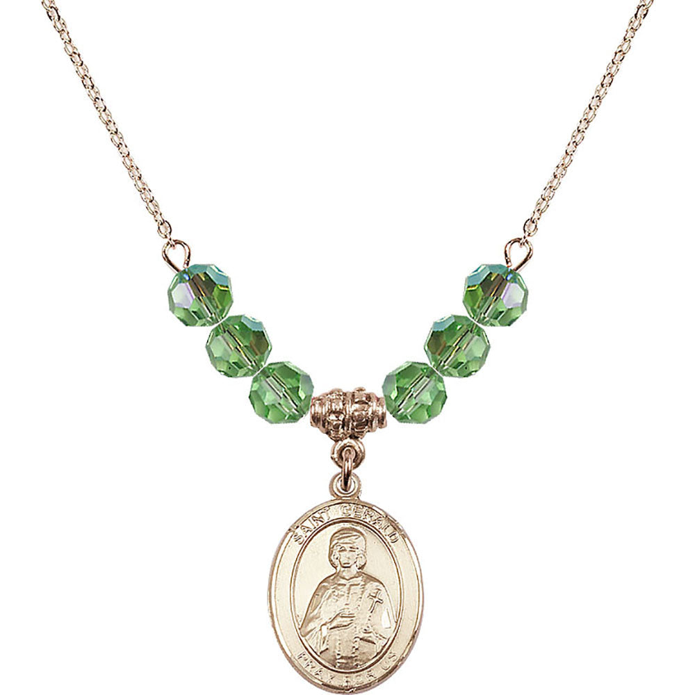 14kt Gold Filled Saint Gerald Birthstone Necklace with Peridot Beads - 8404
