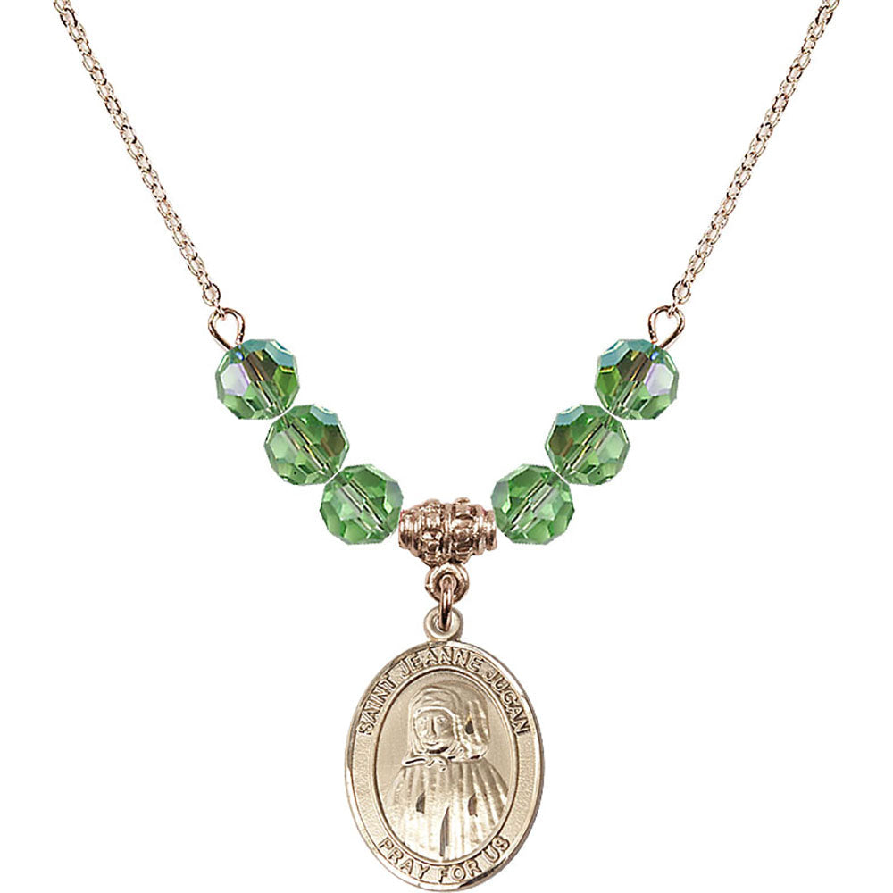 14kt Gold Filled Saint Jeanne Jugan Birthstone Necklace with Peridot Beads - 8409