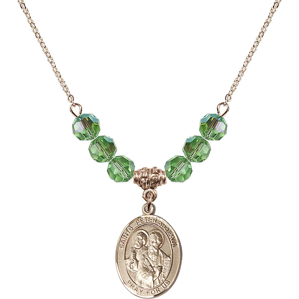 14kt Gold Filled Saints Peter & Paul Birthstone Necklace with Peridot Beads - 8410