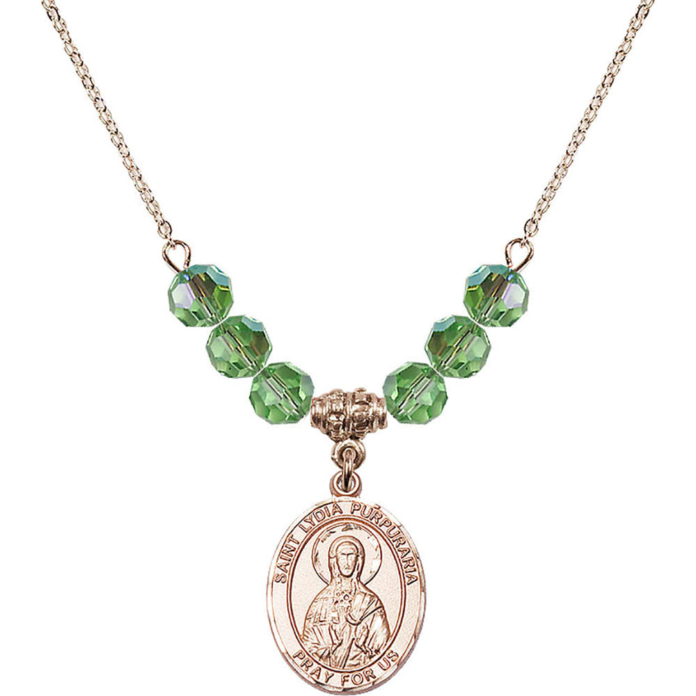 14kt Gold Filled Saint Lydia Purpuraria Birthstone Necklace with Peridot Beads - 8411