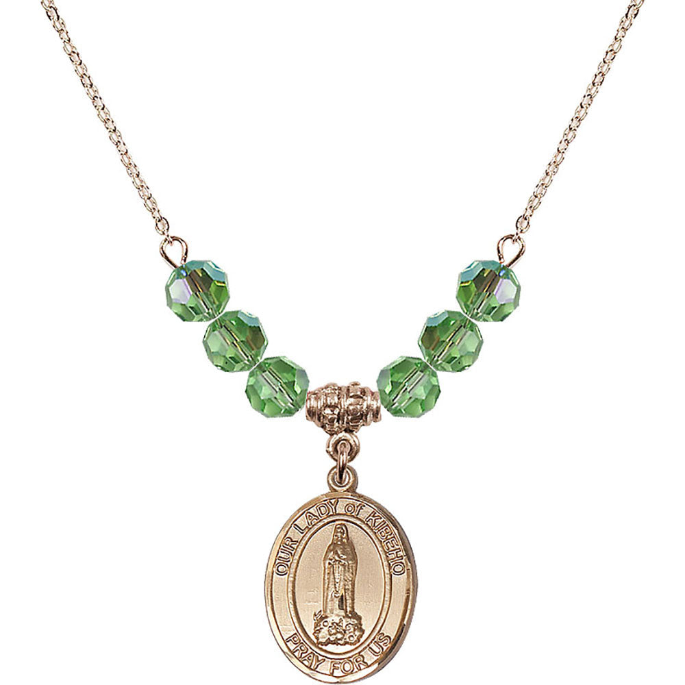 14kt Gold Filled Our Lady of Kibeho Birthstone Necklace with Peridot Beads - 8414