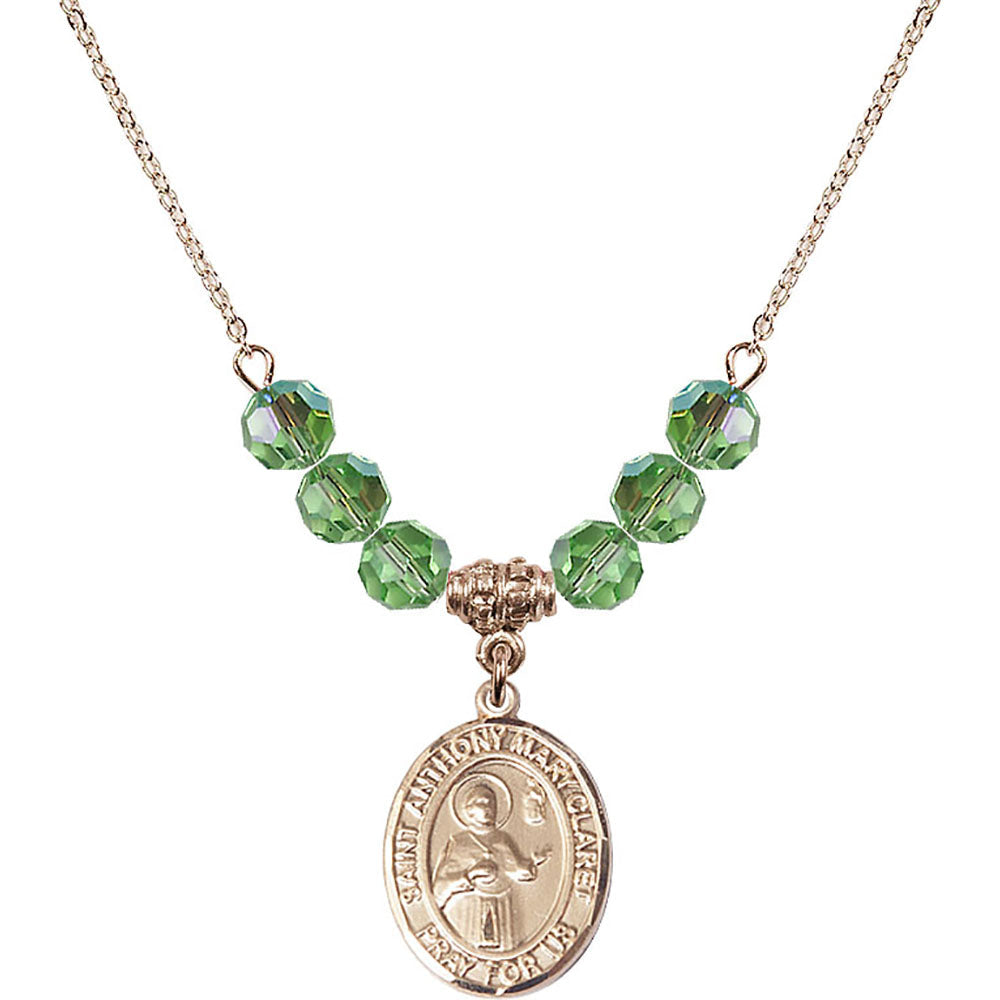 14kt Gold Filled Saint Anthony Mary Claret Birthstone Necklace with Peridot Beads - 8416